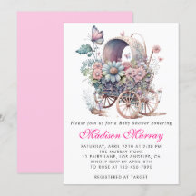 Flickaktig Rosa Blommig Buggy Barnvagn Baby Shower