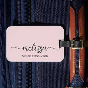 Flickaktig Rosa Monogram Namnteckning Skrift Bagagebricka