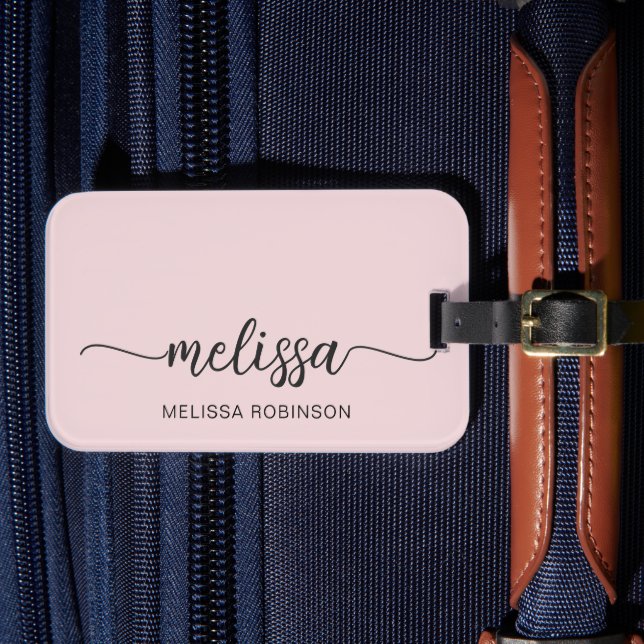 Flickaktig Rosa Monogram Namnteckning Skrift Bagagebricka (Framsida Insitu 4)