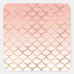 Flickaktig rosa och guld glitter glittergnistrande fyrkantigt klistermärke