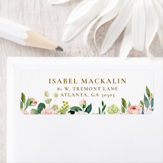 Flickaktig Rosa Rustik Blommig Gårdslandet Landsby Returadress Etikett (Insitu)