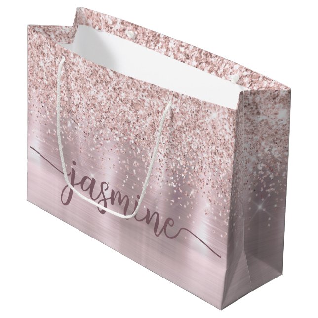 Flickaktig Roséguld Glitter Förnamn Skrift Monogra (Framsidan Vinklad)