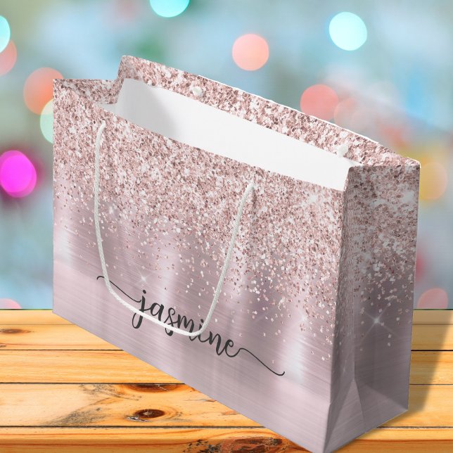 Flickaktig Roséguld Glitter Monogram Namnskrift (Skapare uppladdad)