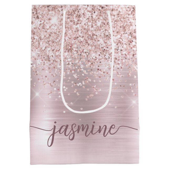 Flickaktig Roséguld Kindrouge Glitter Monogram Nam (Baksidan)