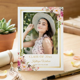 Flickaktig Rustik Blommig Guld Foto Examen Fest Inbjudningar