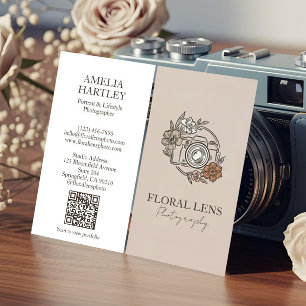 Flickaktig Vintage Blommig Kamera Fotograf Företag Visitkort