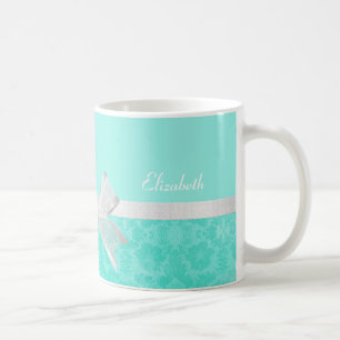 Flickaktigt band för vit för Aquaturkos damastas Kaffemugg