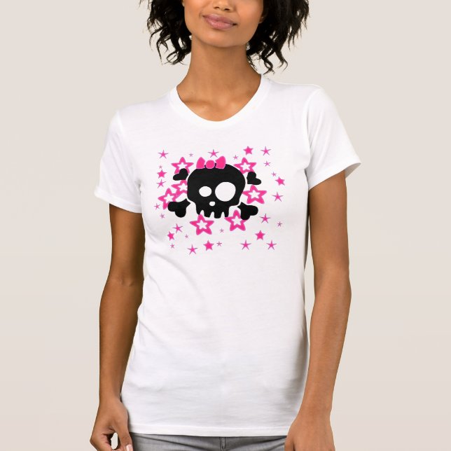 Flickaktigt Black Skull Tecknad T-Shirt (Framsida)