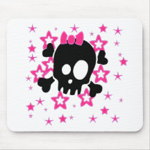 Flickaktigt Black Skull Tecknad White Mousepad