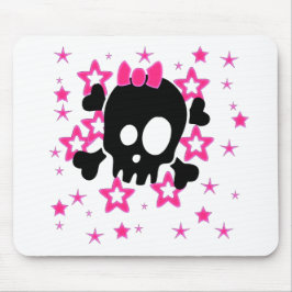 Flickaktigt Black Skull Tecknad White Mousepad Musmatta