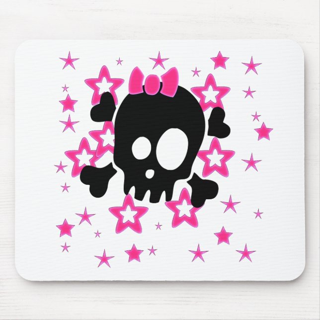 Flickaktigt Black Skull Tecknad White Mousepad Musmatta (Framsidan)