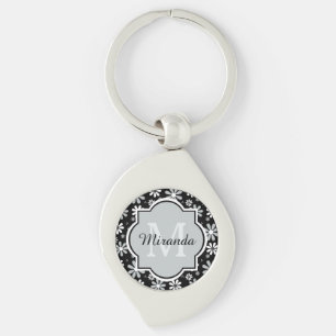 Flickaktigt blommar den svart vitdaisyn för swirl silverfärgad nyckelring
