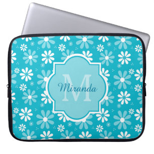 Flickaktigt blommar Monogramturkosdaisyn med namn Laptop Sleeve