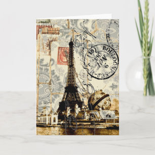 flickaktigt chic romantiskt blom- paris eiffel kort