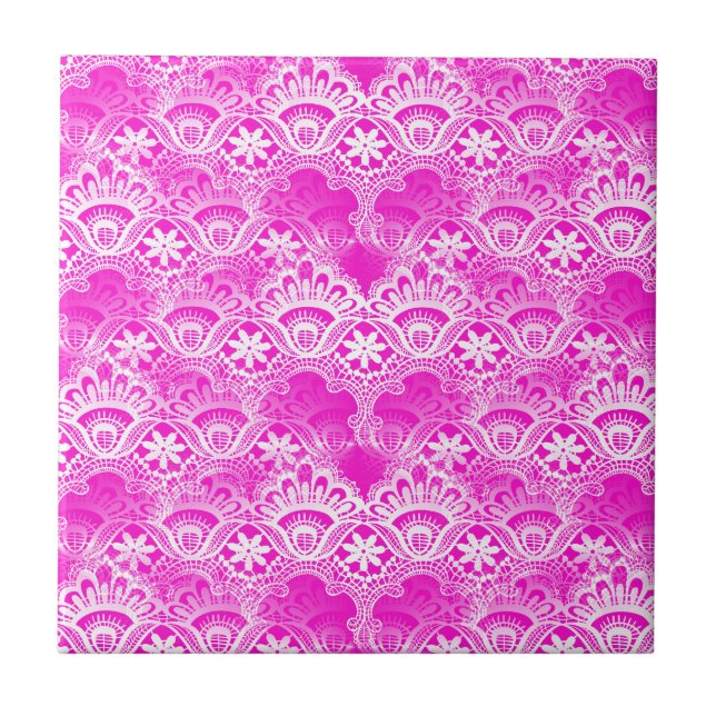 Flickaktigt för vitsnöre för shock rosa Fuchsia Kakelplatta (Framsidan)