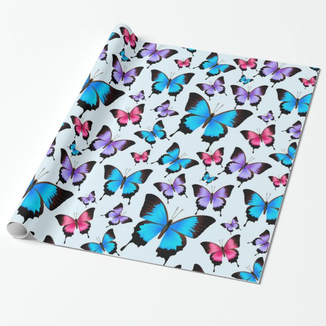 Flickaktigt Girly Butterfly Butterflies Elegant Ro Presentpapper (Utrullad)