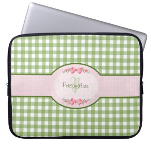 Flickaktigt grön GinghamMonogram med namn Laptop Fodral