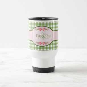 Flickaktigt grön GinghamMonogram med namn Resemugg