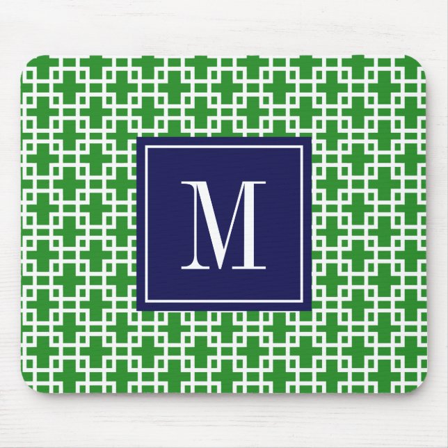 Flickaktigt grönt & marinen kvadrerar musmatta (Framsidan)