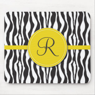 Flickaktigt gul Monogramzebra tryck Mousepad Musmatta