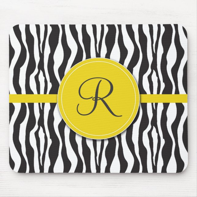 Flickaktigt gul Monogramzebra tryck Mousepad Musmatta (Framsidan)