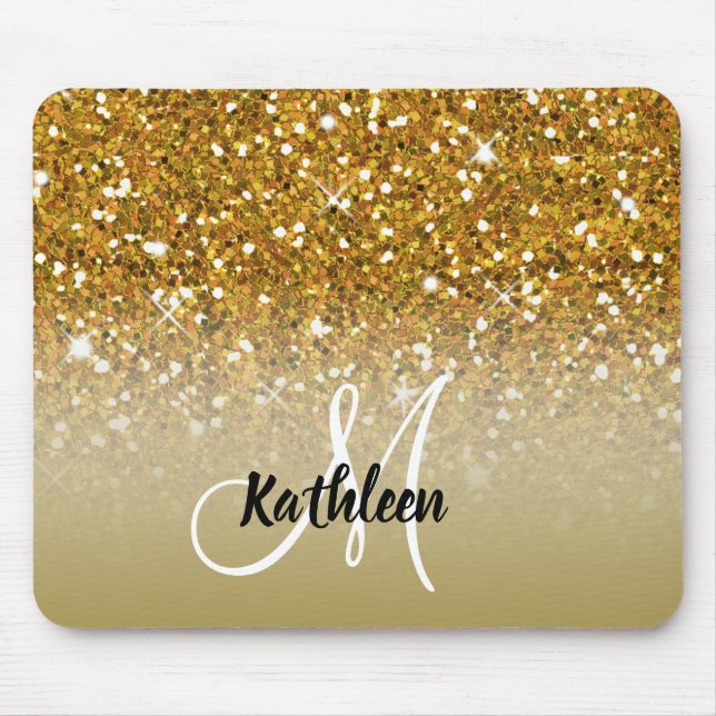 Flickaktigt guld- glitter Sparkles Monogramnamn Musmatta (Framsidan)