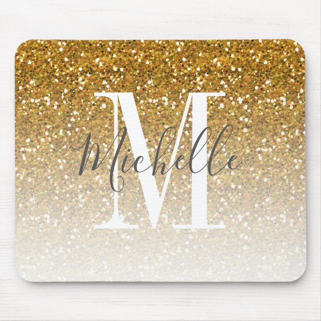 Flickaktigt guld- namn för Monogram för Musmatta (Framsidan)