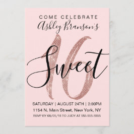 Flickaktigt guld- Sequinglitter söta 16 för rosa Inbjudningar