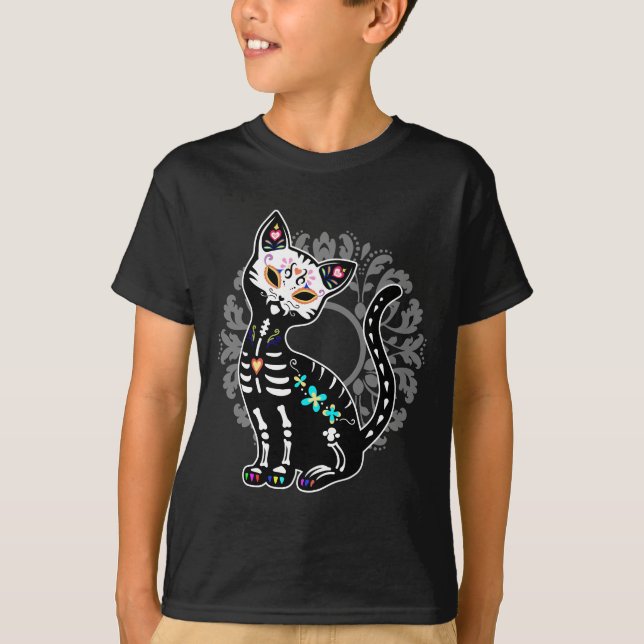 Flickaktigt gullig skelett- kattanpassningsbar för t-shirt (Framsida)
