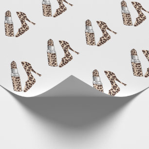 Flickaktigt läppstift och skor leopardtrycket presentpapper