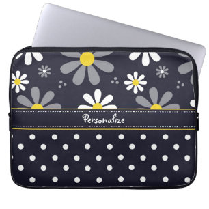 Flickaktigt moddaisy och polka dots med namn laptop sleeve