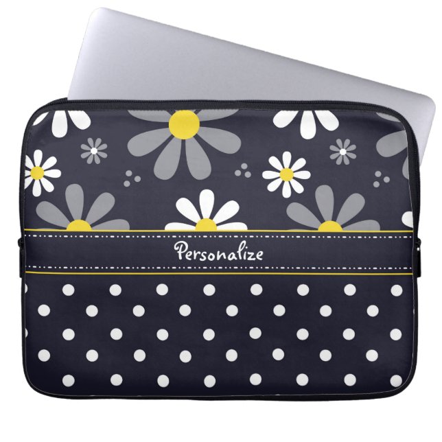 Flickaktigt moddaisy och polka dots med namn laptop sleeve (Framsidan)