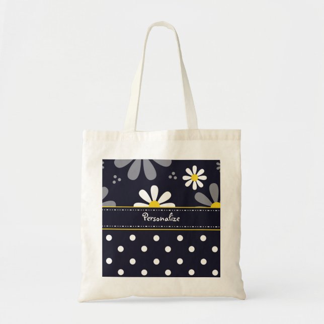 Flickaktigt moddaisy och polka dots med namn tygkasse (Framsidan)