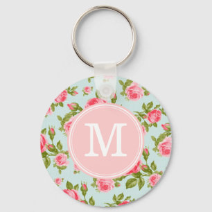 Flickaktigt Monogram för vintageroblommigt Nyckelring