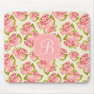 Flickaktigt Monogrammed vintagerosa ros Musmatta