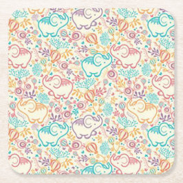 Flickaktigt nyckfullt Retro blom- elefantunderlägg Underlägg Papper Kvadrat