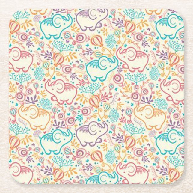Flickaktigt nyckfullt Retro blom- elefantunderlägg Underlägg Papper Kvadrat (Framsidan)