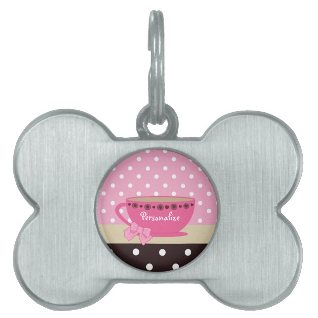 Flickaktigt pricker tekopprosor och bruntpolkaen ID-bricka husdjur (Framsidan)