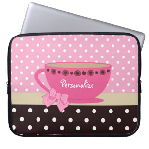 Flickaktigt pricker tekopprosor och bruntpolkaen laptop sleeve