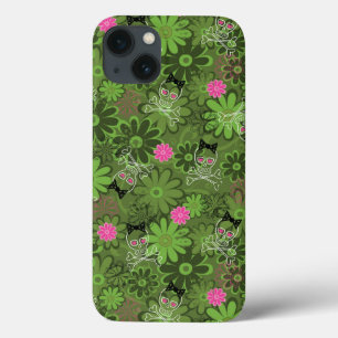 Flickaktigt Punk döskallar på blommaCamo bakgrund