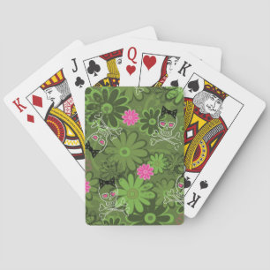 Flickaktigt Punk döskallar på blommaCamo bakgrund Casinokort