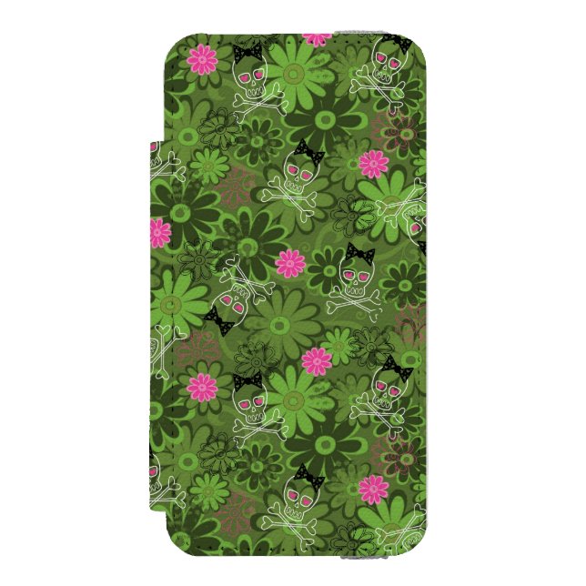 Flickaktigt Punk döskallar på blommaCamo bakgrund Incipio iPhone Wallet Skal (Folio Framsidan)