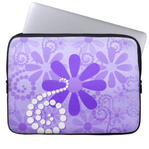 Flickaktigt purpurfärgade blom- Retro blommor Laptop Sleeve