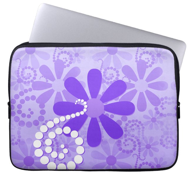Flickaktigt purpurfärgade blom- Retro blommor Laptop Sleeve (Framsidan)