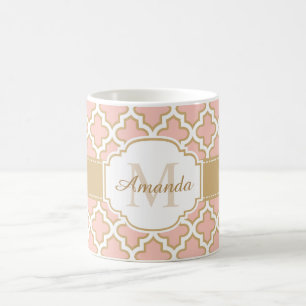 Flickaktigt Quatrefoil marockansk rosa Kaffemugg