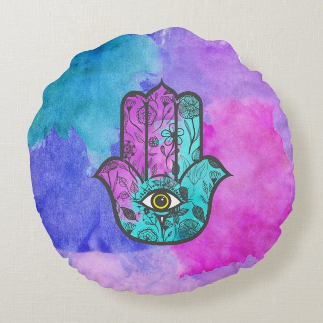 Flickaktigt räcker det blom- trycket Hamsa för Rund Kudde (Baksidan)