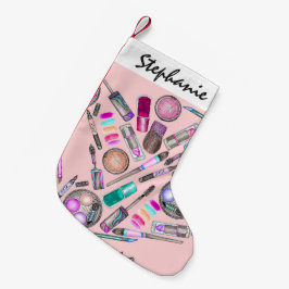 Flickaktigt räcker flickan målad vattenfärgMakeup Liten Julstrumpa