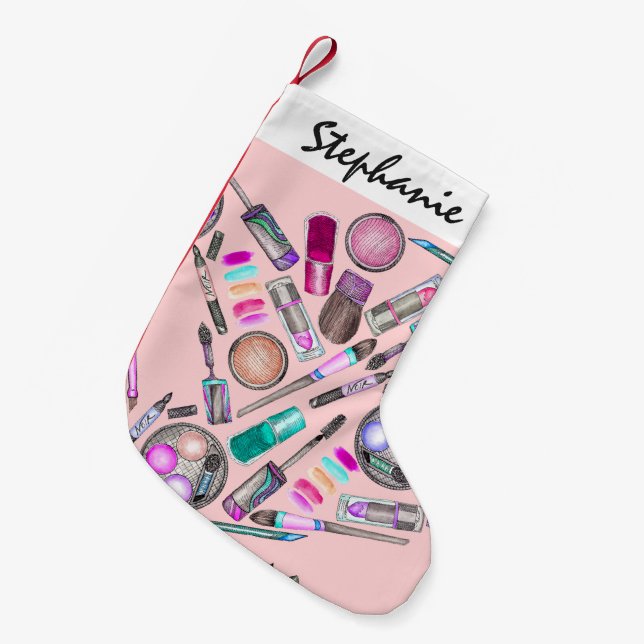 Flickaktigt räcker flickan målad vattenfärgMakeup Liten Julstrumpa (Framsidan (Hängande))