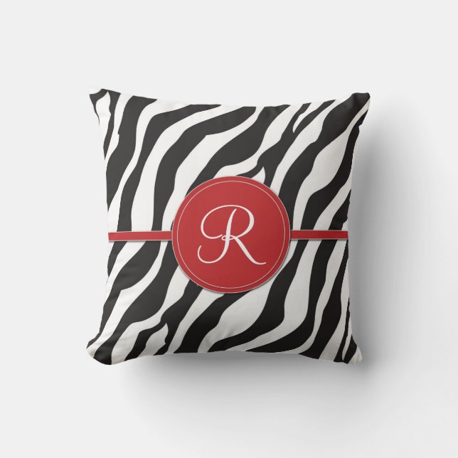 Flickaktigt röd Monogramzebra tryck Kudde (Framsida)