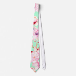 Flickaktigt rodna rosa blommigt på Mintgrönt Slips